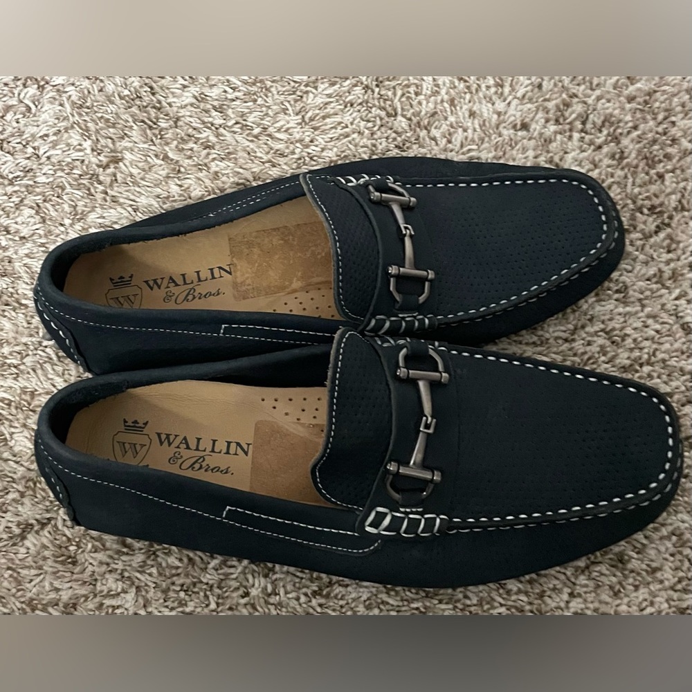 Wallin & Bros Navy Leather Mens Driving Shoes Size 10.5 M M14618 Brazil RN58665
